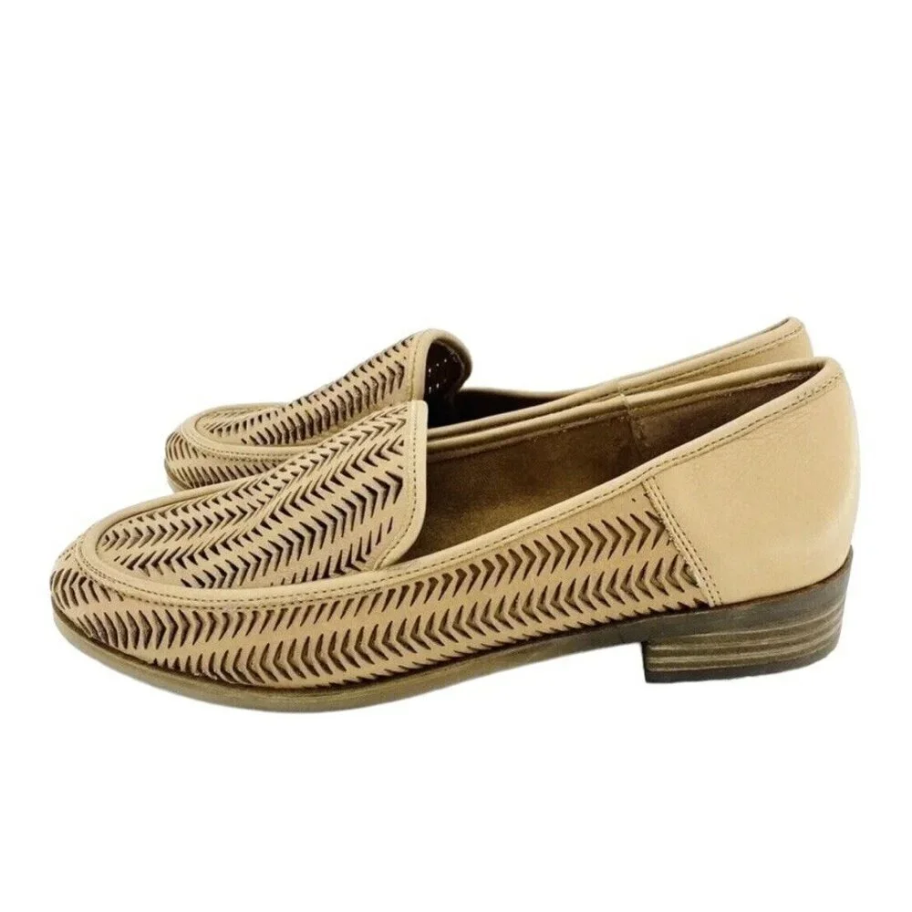 Lucky Brand Camdyn Brown Perforated Leather Loafer Flats Slip On SZ 8.5